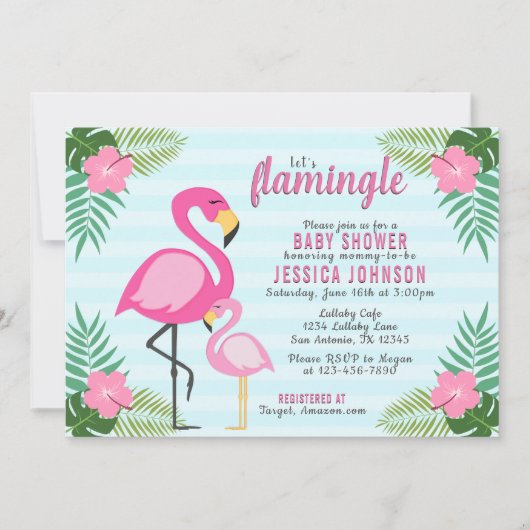 Invitation Baby shower Flamant rose rose (Devant)