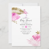 Invitation Baby shower Flamant rose rose et or (Devant)