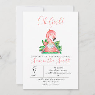 Invitation Baby shower Flamant rose rose Jungle Aquarelle