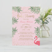 Invitation Baby shower Flamant rose Tropical Gold Confetti (Debout devant)