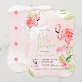 Invitation Baby shower Flamants roses rose aquarelle (Devant / Derrière)