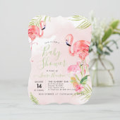 Invitation Baby shower Flamants roses rose aquarelle (Debout devant)
