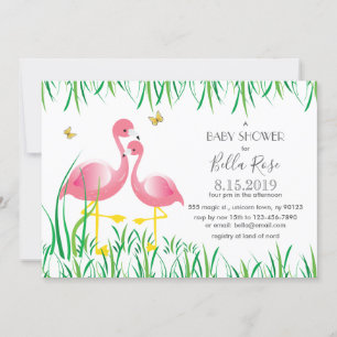 Invitation Baby shower Flamants roses roses