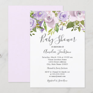 Invitation Baby-Shower Fleur Aquarelle Violet Lilas