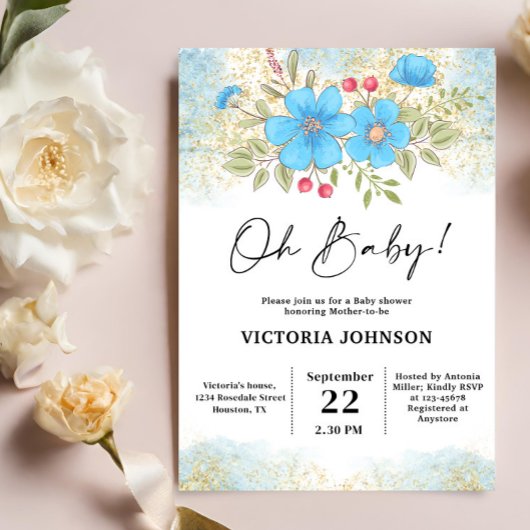 Invitation Baby Shower Fleur Bleue
