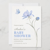 Invitation Baby shower fleur bleue douce (Devant)
