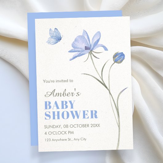 Invitation Baby shower fleur bleue douce