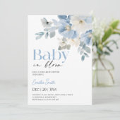 Invitation Baby shower Fleur Bleue Garçon (Debout devant)