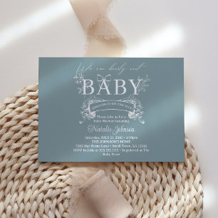 Invitation Baby-Shower Fleur Bleue Vintage Intemporel