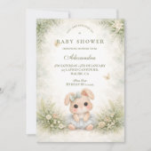 Invitation Baby Shower Fleur Bunny Vert Sauge (Devant)