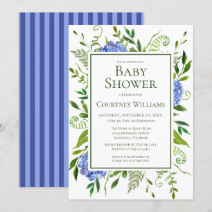 Invitation Baby Shower Fleur d'aquarelle aux Hortensias Bleus
