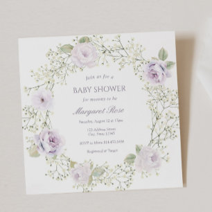 Invitation Baby Shower Fleur de bébé et Roses Violettes