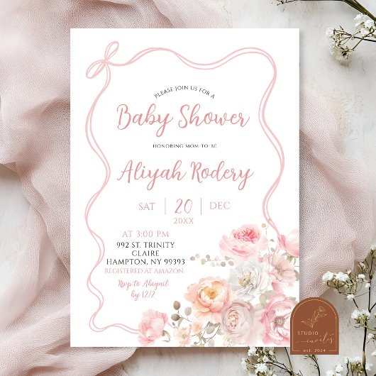Invitation Baby Shower Fleur de Cerisier Rose