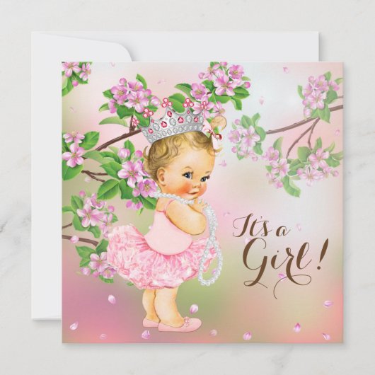 Invitation Baby Shower Fleur de Cerisier Tutu Perle (Devant)