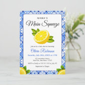 Invitation Baby Shower Fleur de Citron sur Carreau Bleu Mama' (Debout devant)