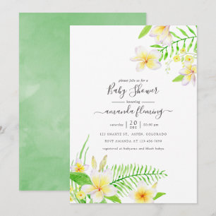 Invitation Baby Shower Fleur de Frangipanier Aquarelle Exotiq