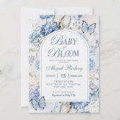 Invitation Baby Shower Fleur de Hortensia Bleu Bébé en Fleur (Devant)