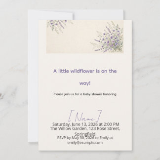 Invitation Baby Shower Fleur de Lavande Sauvage, Modifiable