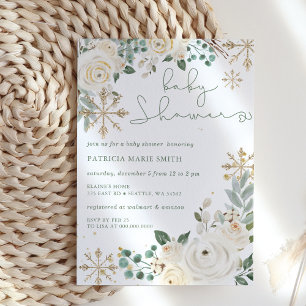 Invitation Baby Shower Fleur de Neige de Noël Genre Neutre