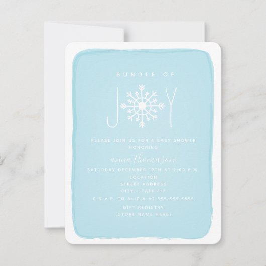 Invitation Baby Shower Fleur de Neige Paquet de Joie - Bleu (Devant)