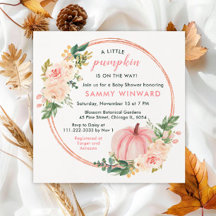 Invitation Baby Shower Fleur de Pêche Citrouille Rose