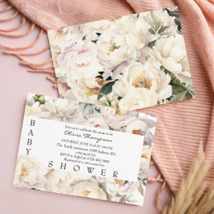 Invitation Baby Shower Fleur de Pivoine d'Ivoire Neutre