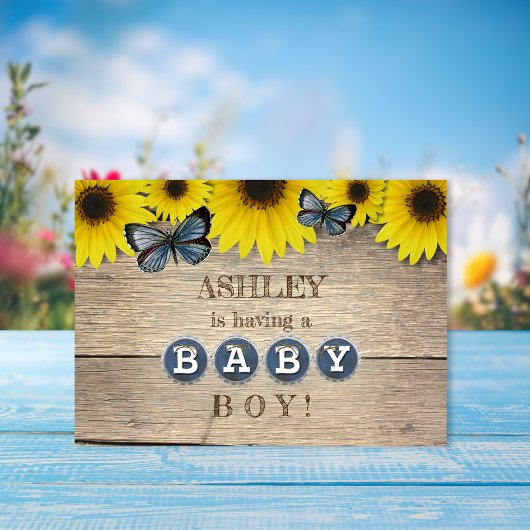 Invitation Baby Shower Fleur de Soleil Rustique | Garçon