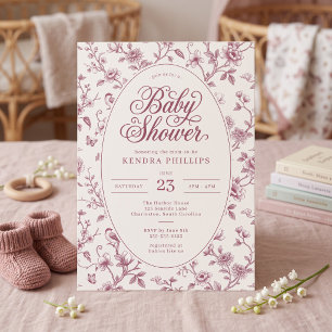 Invitation Baby Shower Fleur de Toile Rose Vintage