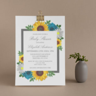 Invitation Baby Shower Fleur de Tournesol Rose Marguerite