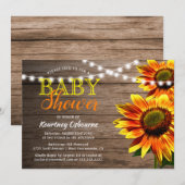 Invitation Baby Shower Fleur de Tournesol Rustique (Devant / Derrière)