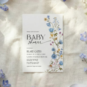 Invitation Baby Shower Fleur de Wildflower Aquarelle Bleue