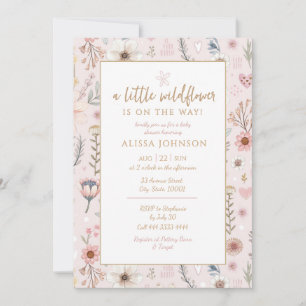 Invitation Baby shower Fleur des champs Rose