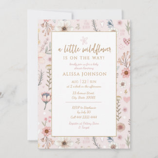 Invitation Baby shower Fleur des champs Rose