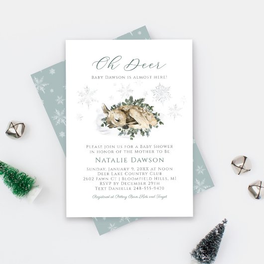 Invitation Baby Shower Fleur d'Hiver Faon Flocon de Neige
