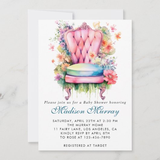 Invitation Baby shower Fleur Fleur Fleur Bleu et Rose (Devant)
