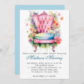 Invitation Baby shower Fleur Fleur Fleur Bleu et Rose (Devant / Derrière)