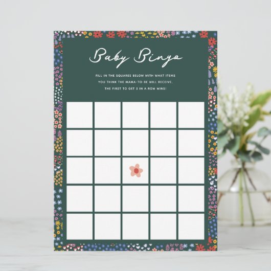 Invitation Baby shower Fleur Jeu de Bingo (Debout devant)