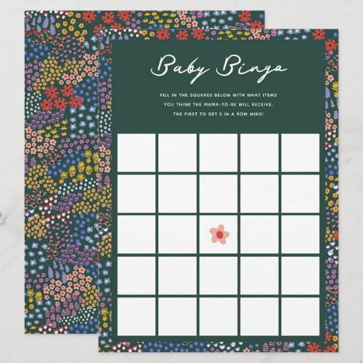 Invitation Baby shower Fleur Jeu de Bingo (Devant / Derrière)