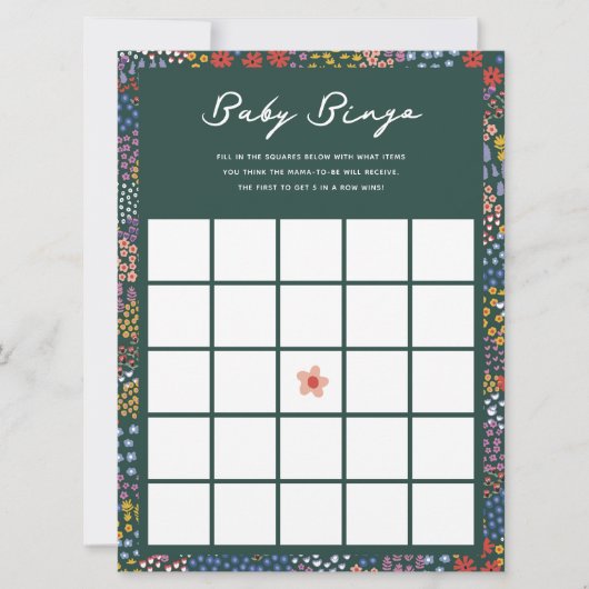 Invitation Baby shower Fleur Jeu de Bingo (Devant)