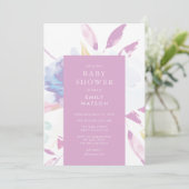 Invitation Baby Shower Fleur Moderne Aquarelle Violet (Debout devant)
