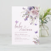 Invitation Baby Shower Fleur Papillon Violet  (Debout devant)