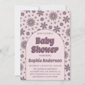 Invitation Baby Shower Fleur Retro Boho Violet (Devant)