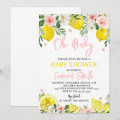Invitation Baby Shower Fleur Rose Citron (Devant / Derrière)