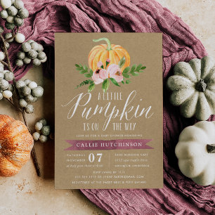 Invitation Baby Shower Fleur Rose Citrouille d'Automne