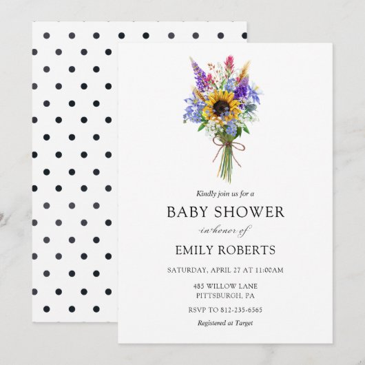 Invitation Baby shower fleur sauvage (Devant / Derrière)