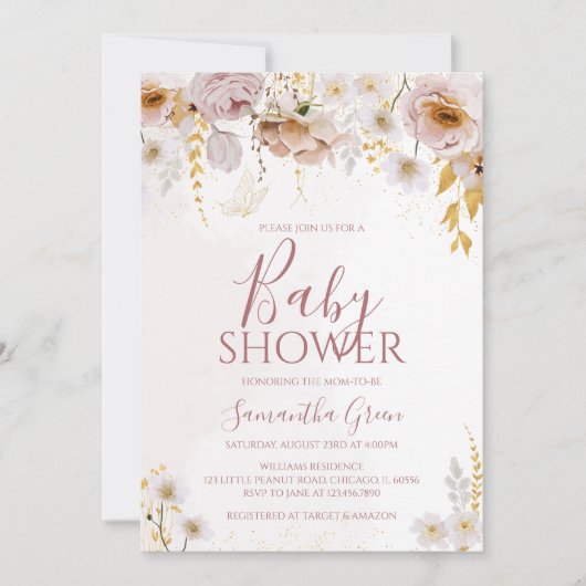 Invitation Baby shower fleur sauvage (Devant)