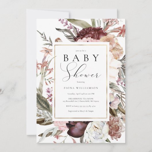 Invitation Baby shower fleur sauvage (Devant)