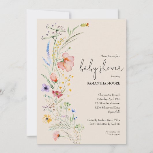 Invitation Baby shower fleur sauvage (Devant)