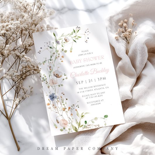 Invitation Baby shower Fleur sauvage