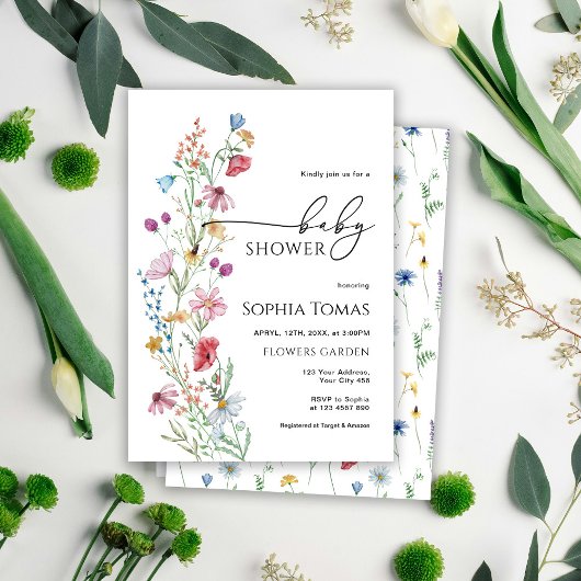 Invitation Baby shower fleur sauvage